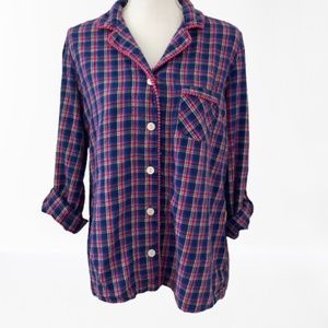 Victoria's Secret Plaid Pink Purple Silver Long Roll up Sleeve Shirt L
